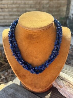 Beaded Lapis Necklace with Sterling SIlver Ends